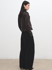 Mango Brown Leather Biker Jacket - Image 2 of 7