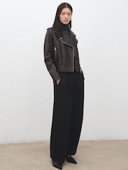 Mango Brown Leather Biker Jacket - Image 3 of 7