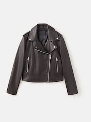 Mango Brown Leather Biker Jacket - Image 6 of 7