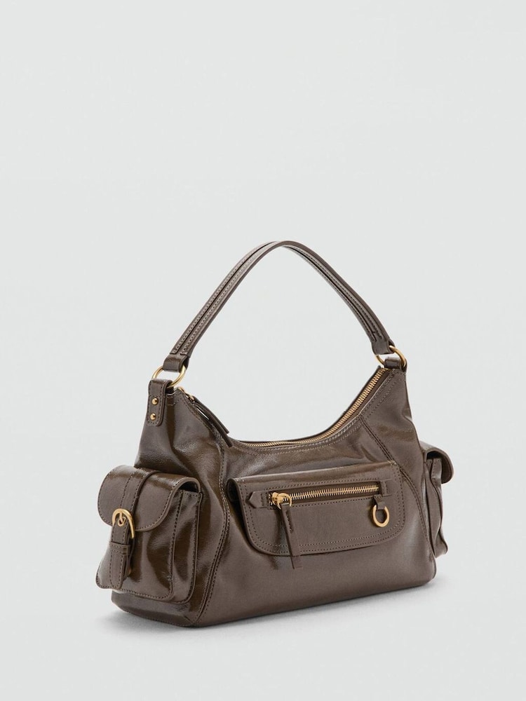 Mango Green Leather Look Shoulder Bag - Image 3 of 3 Mango Green Leather Look Shoulder Bag - Image 3 of 3