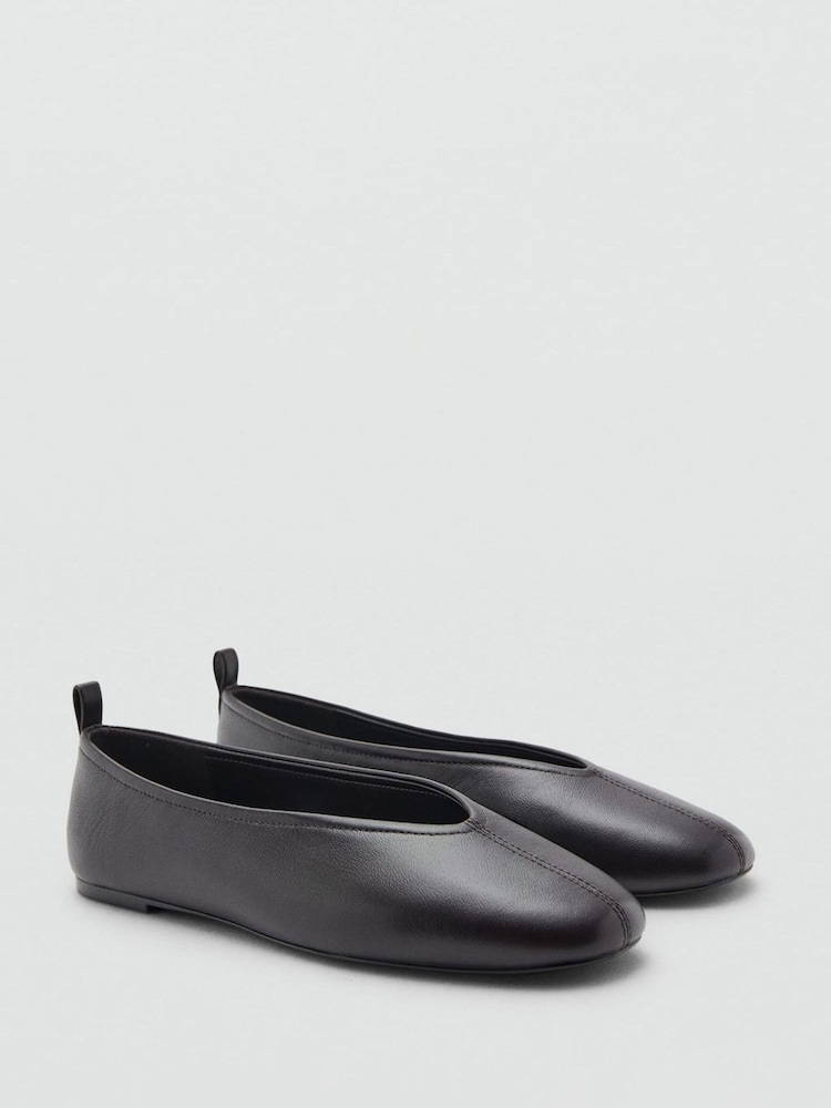 Mango Brown Leather Detail Ballet Flats - Image 2 of 3