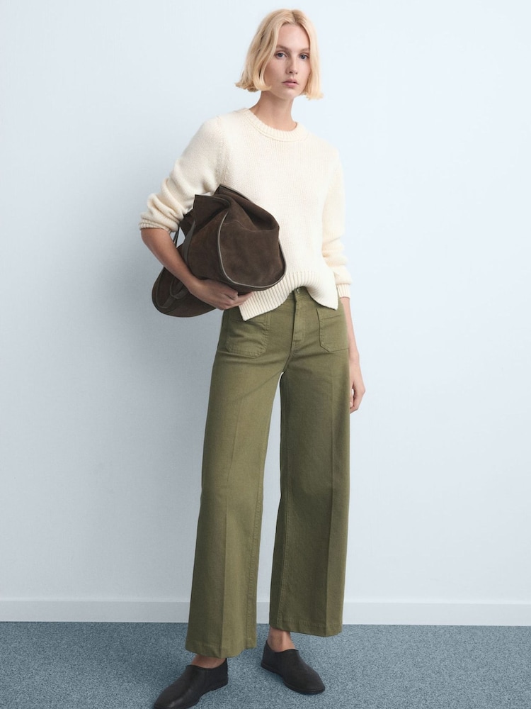 Mango Green Wide Leg Pocket Detailed Jeans - Image 1 of 5 Mango Green Wide Leg Pocket Detailed Jeans - Image 1 of 5