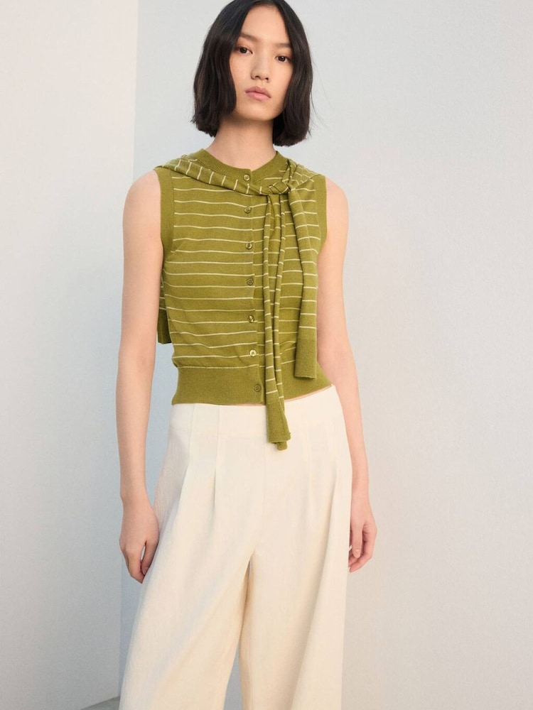 Mango Green Stripe Jumper Overlay Waistcoat - Image 2 of 6