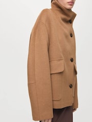 Mango Brown Wool Blend Funnel Neck Coat - Image 7 of 10