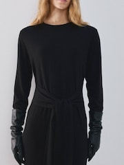 Mango Black Tie Detail Slit Long Sleeve Dress - Image 4 of 7