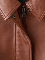 Mango Brown Leather Elasticated Waist Jacket - Image 2 of 2