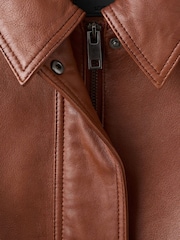 Mango Brown Leather Elasticated Waist Jacket - Image 6 of 6