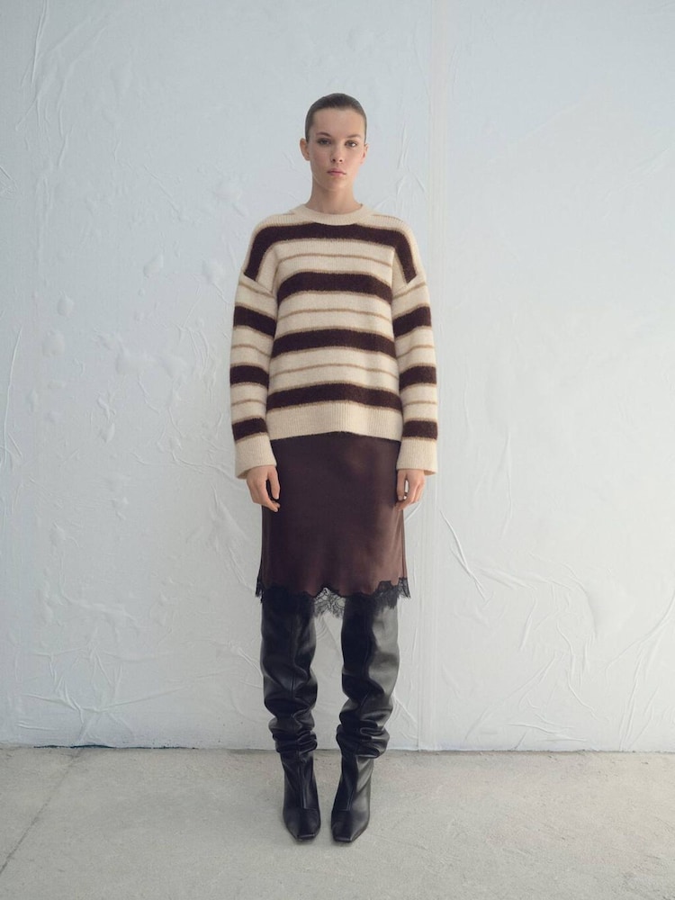 Mango Brown Stripe Jumper - Image 1 of 5 Mango Brown Stripe Jumper - Image 1 of 5