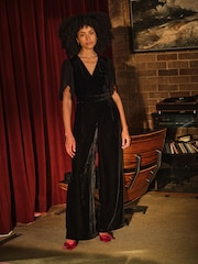 FatFace Black Opal Velvet Jumpsuit - Image 1 of 6