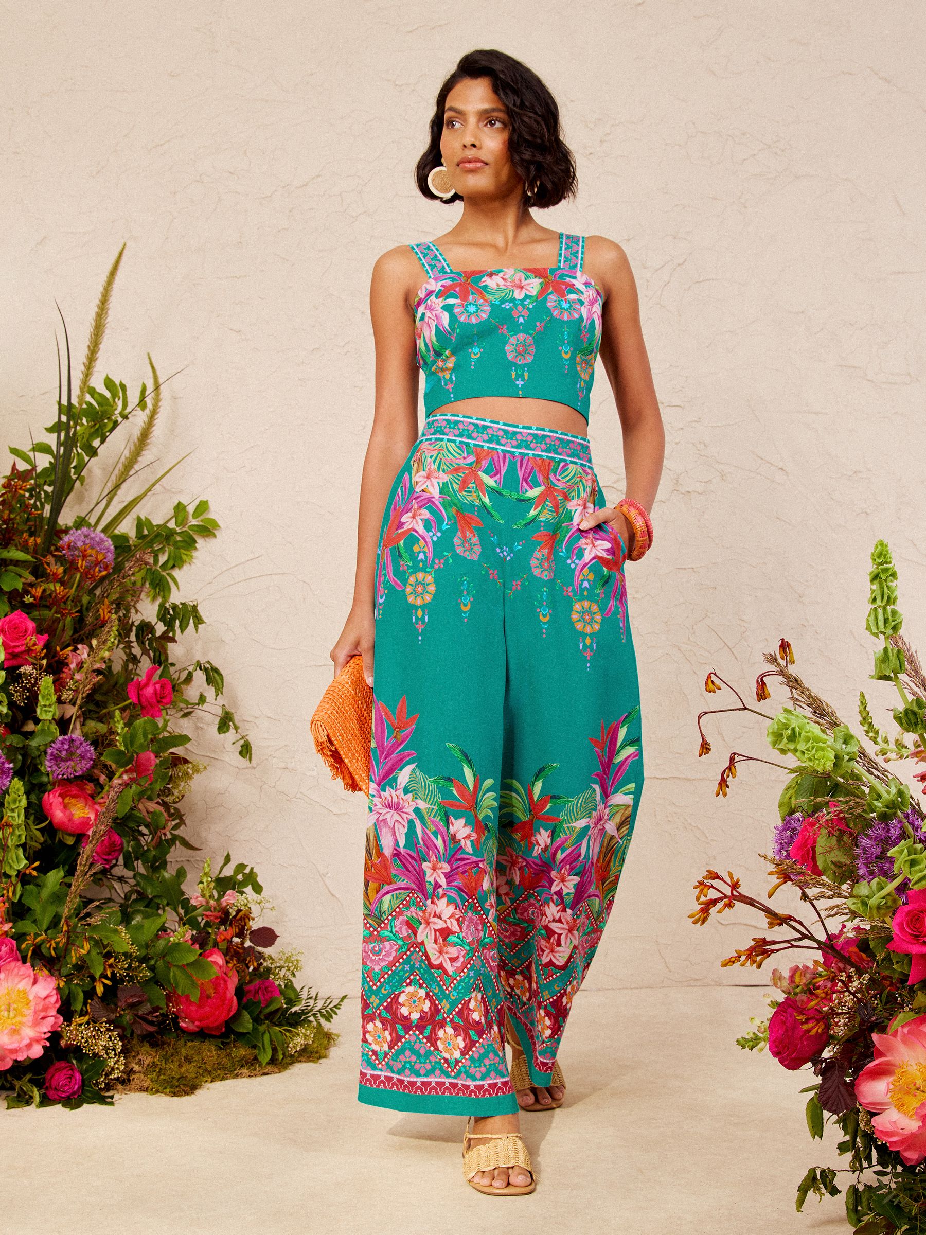 Buy Love & Roses V&A Green Floral Placement Print Crop Top from