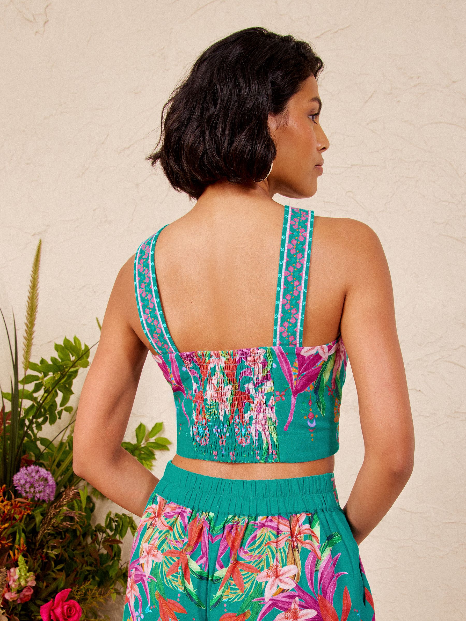 Buy Love & Roses V&A Green Floral Placement Print Crop Top from