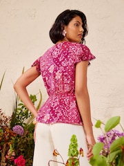 Love & Roses Pink Floral Printed Tie Front T-Shirt Top - Image 2 of 5