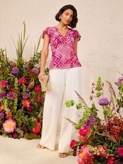 Love & Roses Pink Floral Printed Tie Front T-Shirt Top - Image 3 of 5