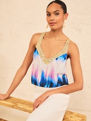 Love & Roses Bedrucktes Trägertop mit V-Ausschnitt und Pailletten - Bild 1 von 4