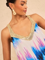 Love & Roses Bedrucktes Trägertop mit V-Ausschnitt und Pailletten - Bild 2 von 4