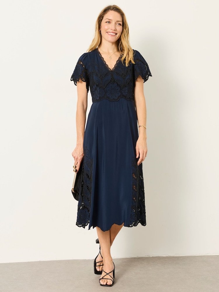 FatFace Maya Navy Lace Dress - Image 1 of 6 FatFace Maya Navy Lace Dress - Image 1 of 6