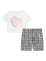 Billieblush Graphic White T-Shirt & Gingham Shorts Set - Image 1 of 8