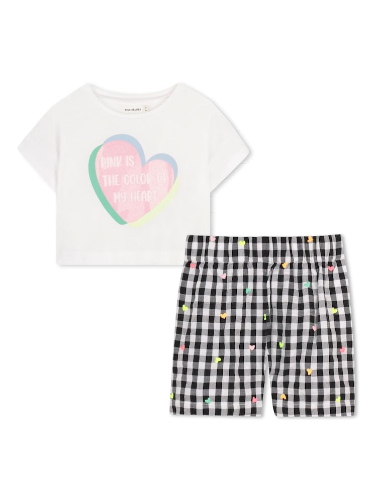 Billieblush Graphic White T-Shirt & Gingham Shorts Set - Image 1 of 8 Billieblush Graphic White T-Shirt & Gingham Shorts Set - Image 1 of 8