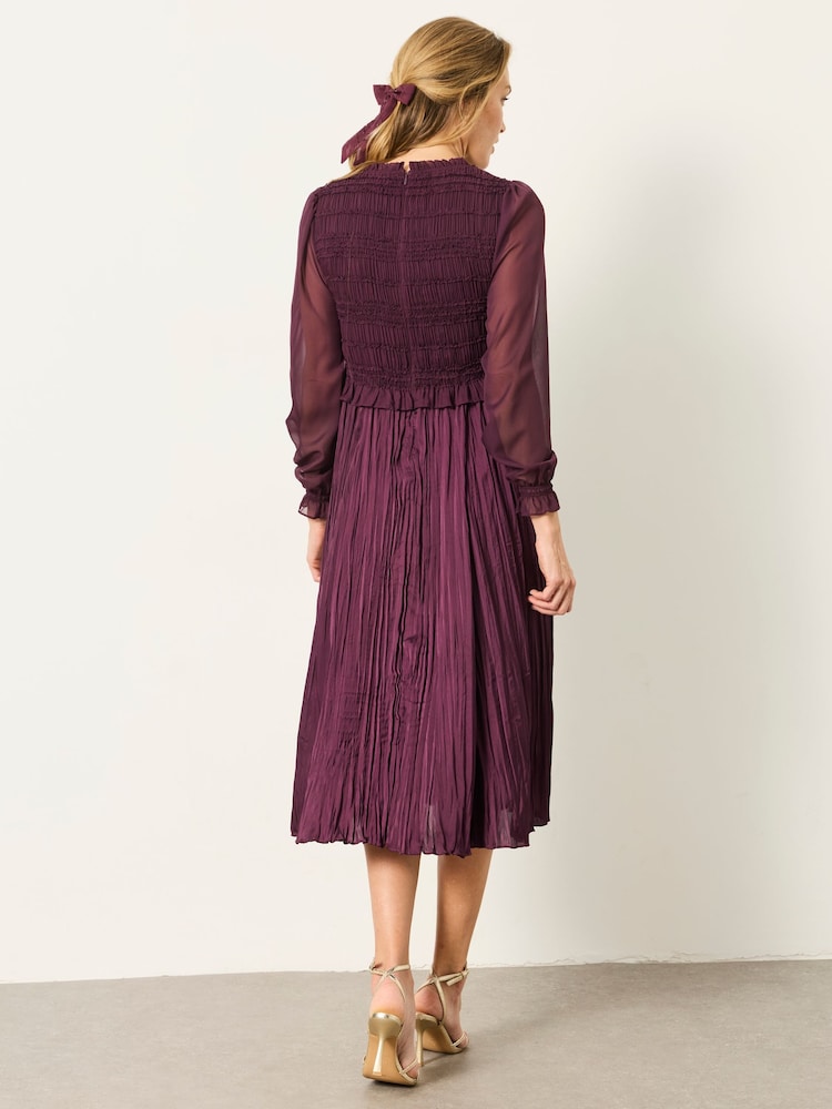 FatFace Eva Wine Pleated Midi Dress - Image 2 of 7 FatFace Eva Wine Pleated Midi Dress - Image 2 of 7