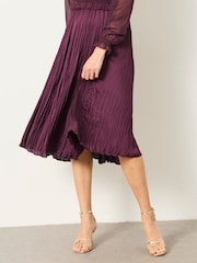 FatFace Eva Wine Pleated Midi Dress - Image 4 of 7