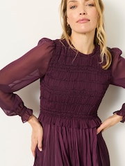 FatFace Eva Wine Pleated Midi Dress - Image 5 of 7