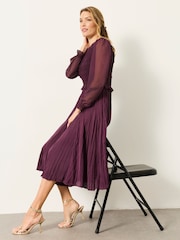 FatFace Eva Wine Pleated Midi Dress - Image 6 of 7
