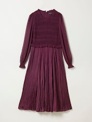 FatFace Eva Wine Pleated Midi Dress - Image 7 of 7