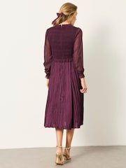 FatFace Eva Wine Petite Pleated Midi Dress - Image 2 of 7