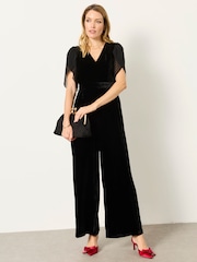 FatFace Black Petite Opal Velvet Jumpsuit - Image 1 of 5