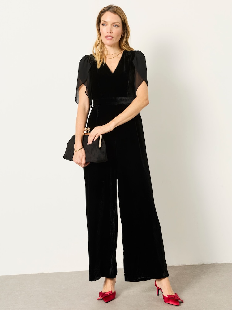 FatFace Black Petite Opal Velvet Jumpsuit - Image 1 of 5 FatFace Black Petite Opal Velvet Jumpsuit - Image 1 of 5