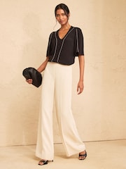 Love & Roses Black Petite Beaded Trim V-Neck Blouse - Image 3 of 4