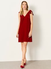 FatFace Nina Red Petite Bow Detail Dress - Image 1 of 5