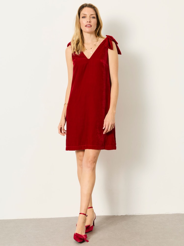 FatFace Nina Red Petite Bow Detail Dress - Image 1 of 5