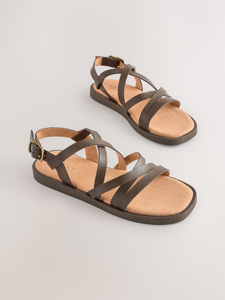 Chocolate Brown Standard Fit (F) Strappy Sandals - Image 1 of 5