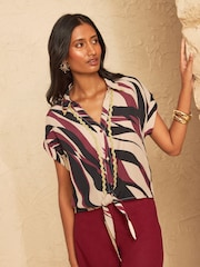 Love & Roses Multi Animal Print Tie Front Roll Sleeve Shirt - Image 4 of 4