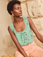 Love & Roses Mint Green Floral Printed Petite Lace Trim Top - Image 4 of 4