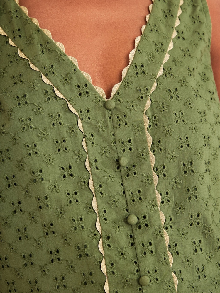 Love & Roses Khaki Green Broderie Trim Vest - Image 2 of 5