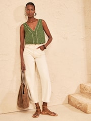 Love & Roses Khaki Green Broderie Trim Vest - Image 3 of 5