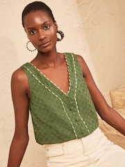 Love & Roses Khaki Green Broderie Trim Vest - Image 4 of 5