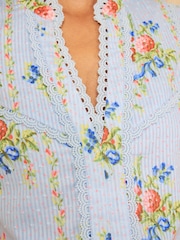 Love & Roses Pale Blue Floral Print  Lace Trim Shell Top - Image 5 of 5