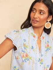 Love & Roses Pale Blue Petite Floral Print  Lace Trim Shell Top - Image 2 of 5