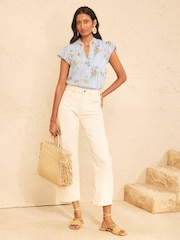 Love & Roses Pale Blue Petite Floral Print  Lace Trim Shell Top - Image 3 of 5