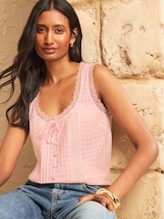 Rosa ruborizado - Love & Roses Lace Trim Top - Imagen 1 de 4