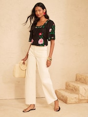 Love & Roses Black Floral Embroidered Square Neck Blouse - Image 3 of 4