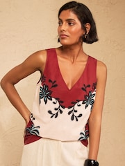 Love & Roses V-Neck Cotton/Linen Blend Vest - Obraz 1 z 4