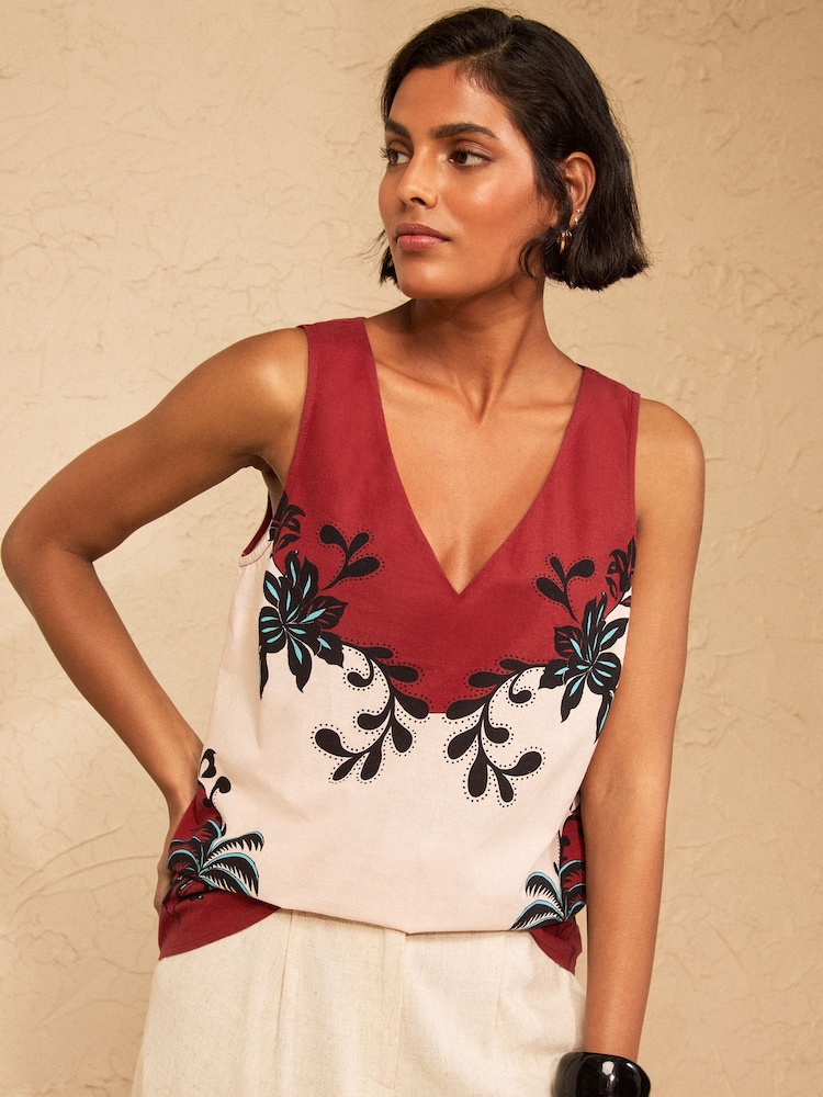 Love & Roses V-Neck Cotton/Linen Blend Vest - Obraz 1 z 4