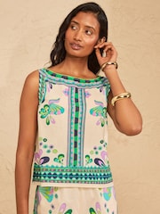 Love & Roses Ivory Tropical Print Linen Blend Shell Top - Image 1 of 5