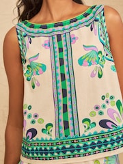 Love & Roses Ivory Tropical Print Linen Blend Shell Top - Image 2 of 5