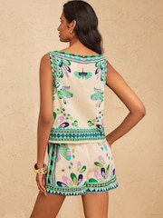 Love & Roses Ivory Tropical Print Linen Blend Shell Top - Image 4 of 5