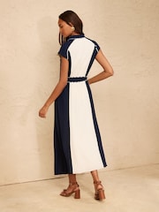 Love & Roses Navy Colourblock Scallop Tie Waist Midi Dress - Image 2 of 4